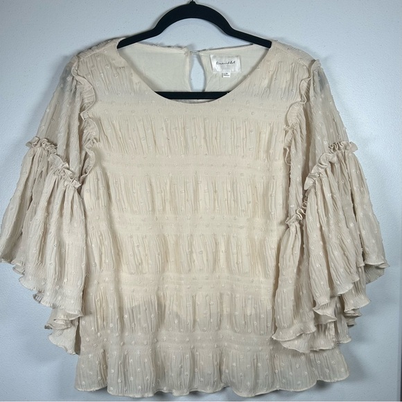 Line and Dot Cream Ruffle Blouse. Size M. 
Romantic. Neutral. Feminine. Coquette - Picture 1 of 8